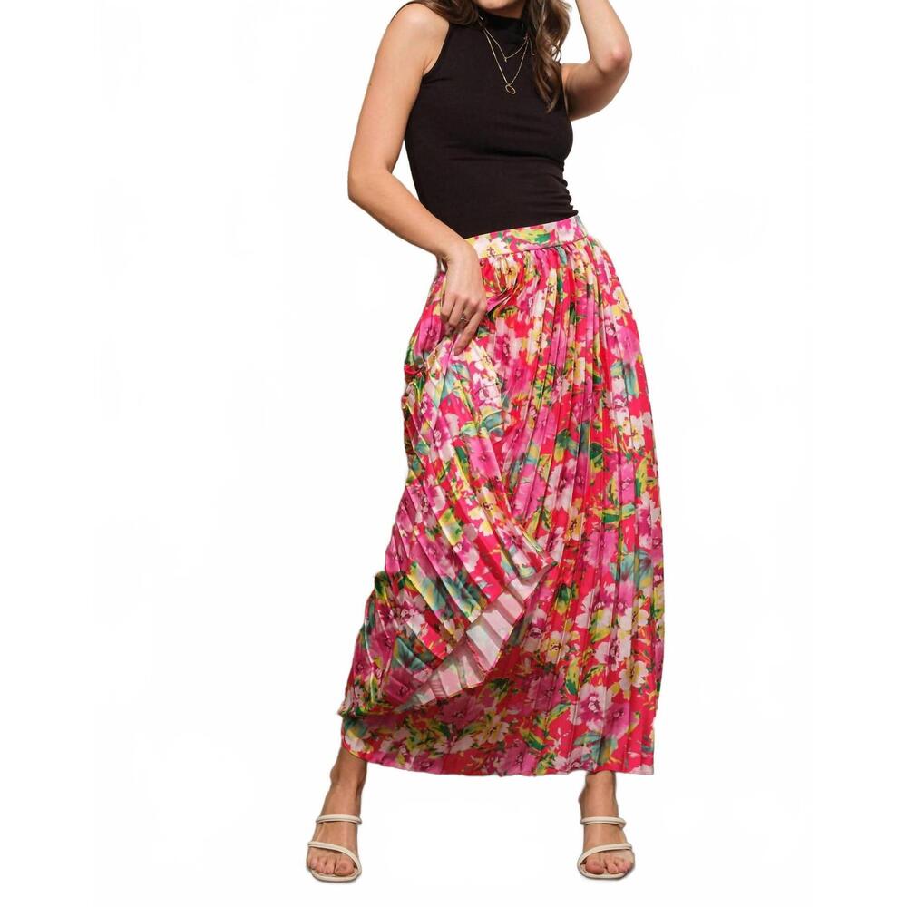 NEW BLUE B floral pleated maxi skirt in hot pink